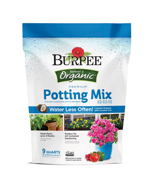 Burpee, 9 Quarts | Premium Organic Potting Natural Soil Mix Food Ideal for Container Garden-Vegetable, Flower & Herb Use for Indoor Outdoor Plant