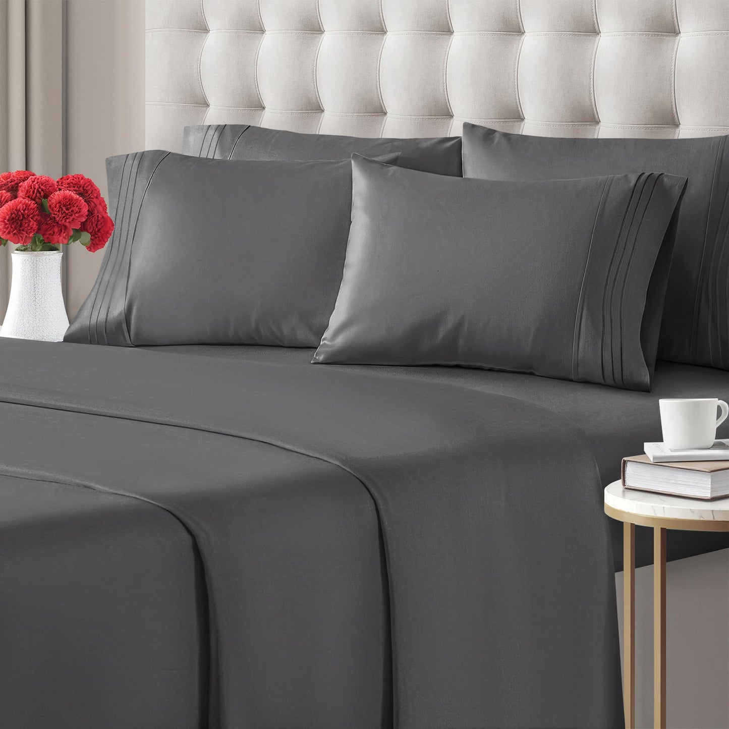 King 6 Piece Sheet Set - Breathable & Cooling Bed Sheets - Hotel Luxury Bed Sheets for Women, Men, Kids & Teens - Bedding w/ Deep Pockets & Easy Fit - Soft & Wrinkle Free - King Dark Grey Sheets