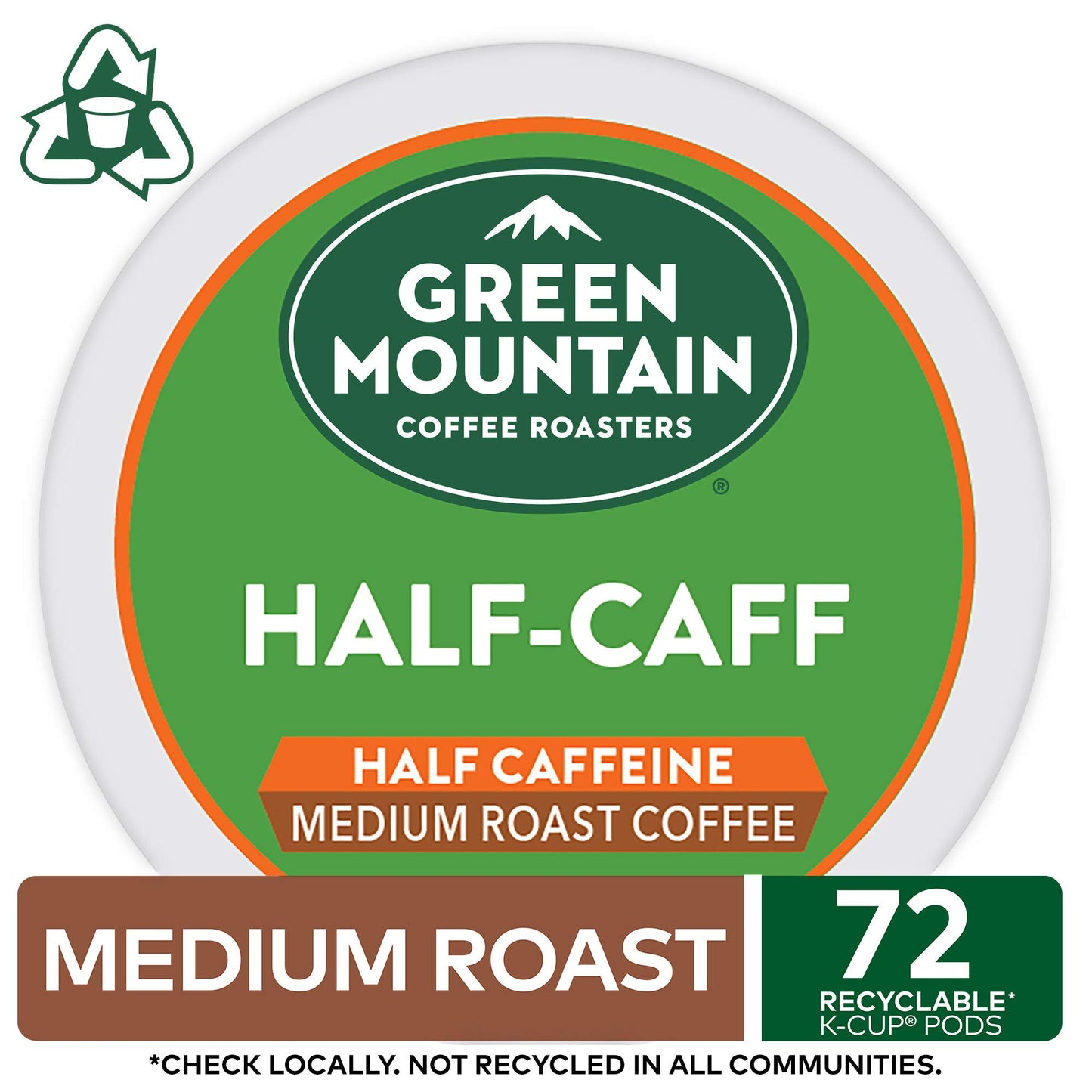 Green Mountain Coffee Roasters Half Caff Keurig Single-Serve K-Cup pods, Medium Roast Coffee, 72 Count (6 Packs of 12)