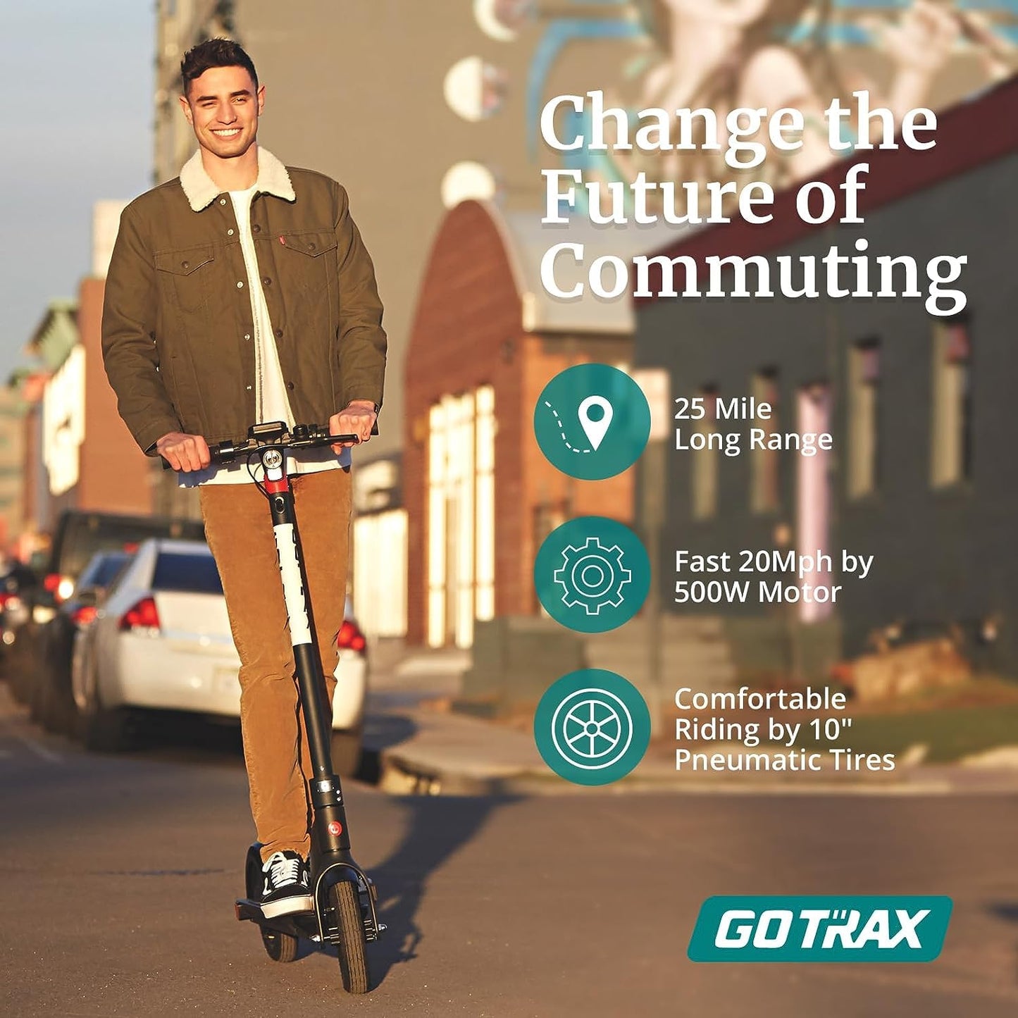 Gotrax G4 Electric Scooter, 10" Pneumatic Tires, Max 25 Mile Range and 20Mph Power by 500W Motor, Double Anti-theft Lock, Bright Headlight and Taillight, 500W Foldable E Scooter for Adult