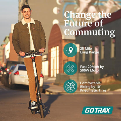 Gotrax G4 Electric Scooter, 10" Pneumatic Tires, Max 25 Mile Range and 20Mph Power by 500W Motor, Double Anti-theft Lock, Bright Headlight and Taillight, 500W Foldable E Scooter for Adult