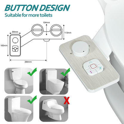 SAMODRA Bidet Attachment, Non-Electric Cold Water Bidet Toilet Seat Attachment with Pressure Controls, Retractable Self-Cleaning Dual Nozzles for Frontal & Rear Wash - Brushed Nickel