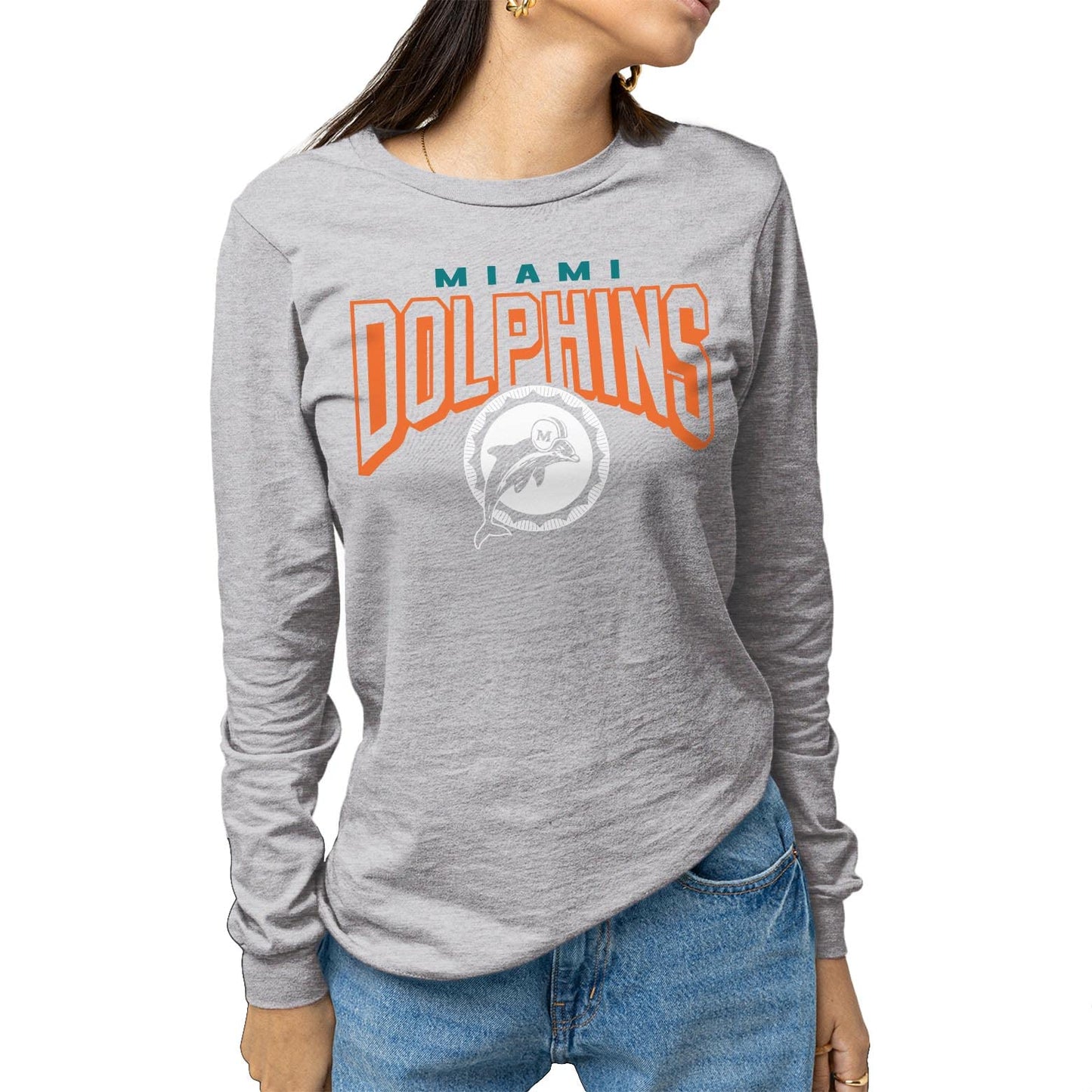 Junk Food Clothing x NFL - Miami Dolphins - Bold Logo - Unisex Adult Long Sleeve T-Shirt for Men and Women - Size X-Large