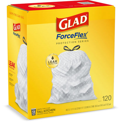 Glad ForceFlex Tall Kitchen Drawstring Trash Bags, 13 Gal, Unscented, 120 Ct, Pack May Vary