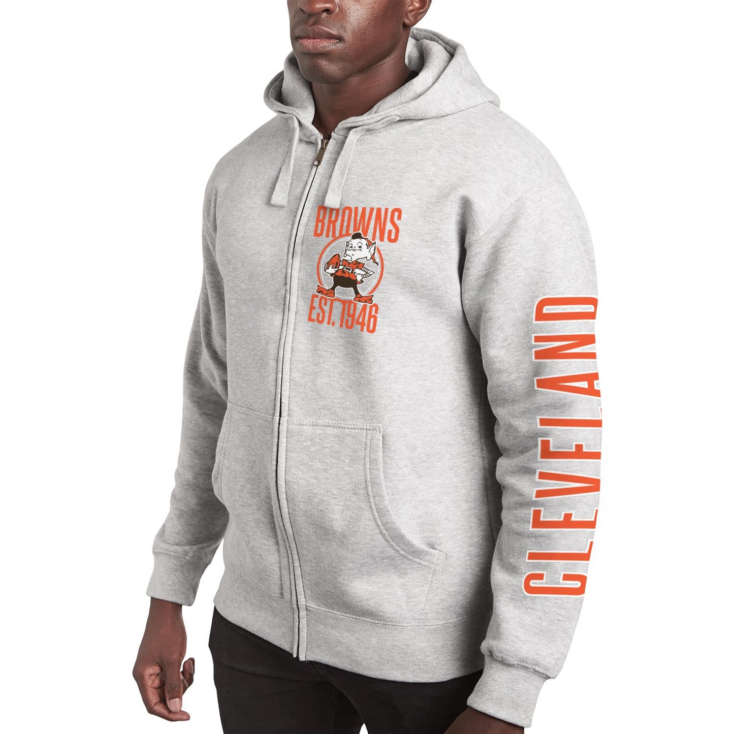 Junk Food Standard Soft Full Zip Hooded Fleece, Unisex Fit, Cleveland Browns-Athletic Heather Large