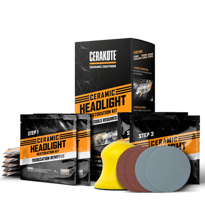 CERAKOTE® Ceramic Headlight Restoration Kit – Guaranteed To Last As Long As You Own Your Vehicle – Brings Headlights back to Like New Condition - 3 Easy Steps - No Power Tools Required