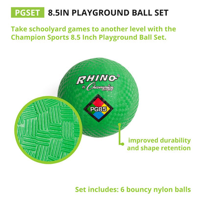 Champion Sports Rhino Playground Ball Set, 8.5"D -Two-Ply, Nylon Wound - Set of 6 Colors