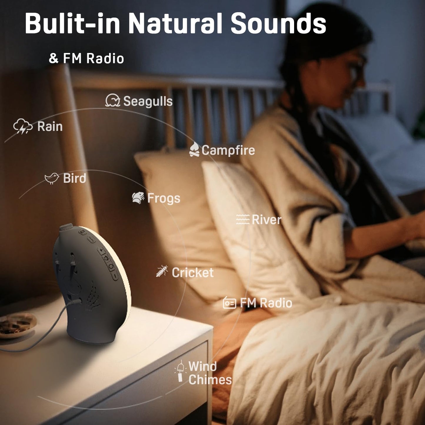 Wake Up Light Sunrise Alarm Clock for Kids, Heavy Sleeper, Bedroom, Full Screen with Sunrise Simulation, Fall Asleep, Dual Alarms, FM Radio, Colorful Lights, Built-in Natural Sounds, Fabric Light Gray