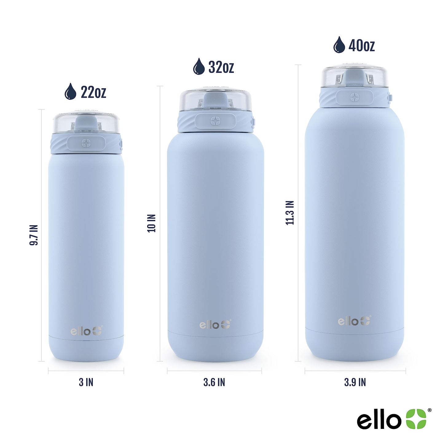 Ello Cooper Vacuum Insulated Stainless Steel Water Bottle with Soft Straw and Carry Loop, Double Walled, Leak Proof, Halogen Blue, 32oz