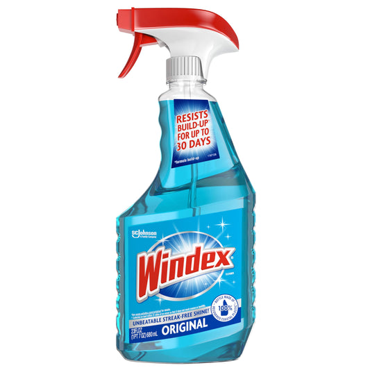 Windex Glass and Window Cleaner Spray Bottle, New Packaging Designed to Prevent Leakage and Breaking, Original Blue, 23 fl oz