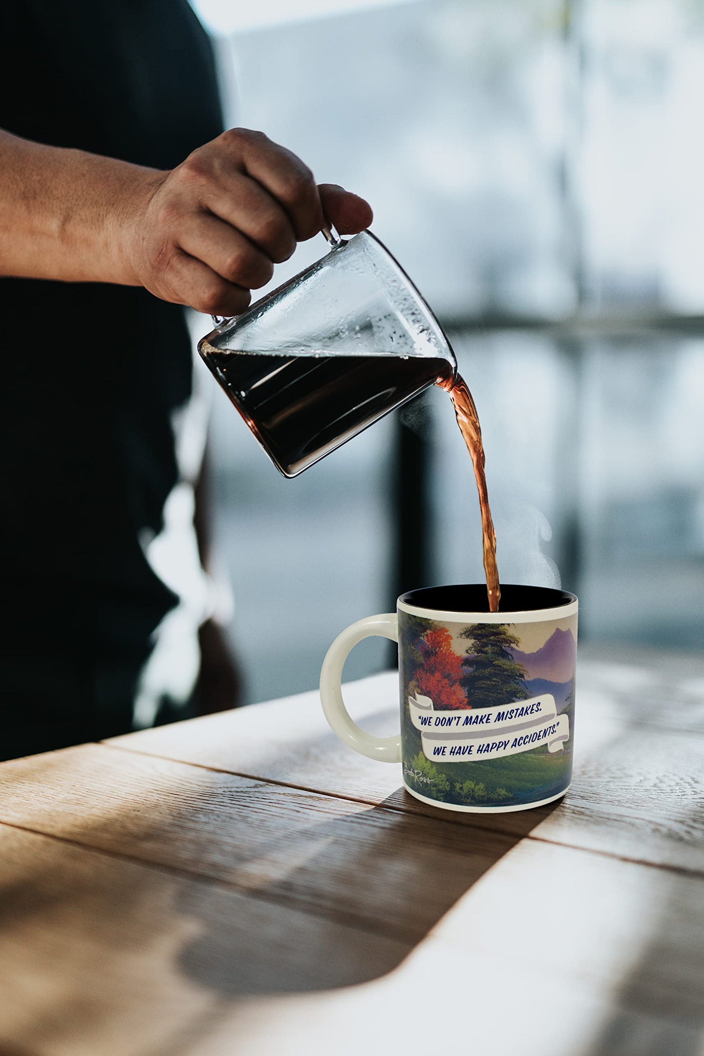 The Unemployed Philosophers Guild Bob Ross Heat Changing Mug - Add Coffee or Tea and a Happy Little Scene Appears - Comes in a Fun Gift Box