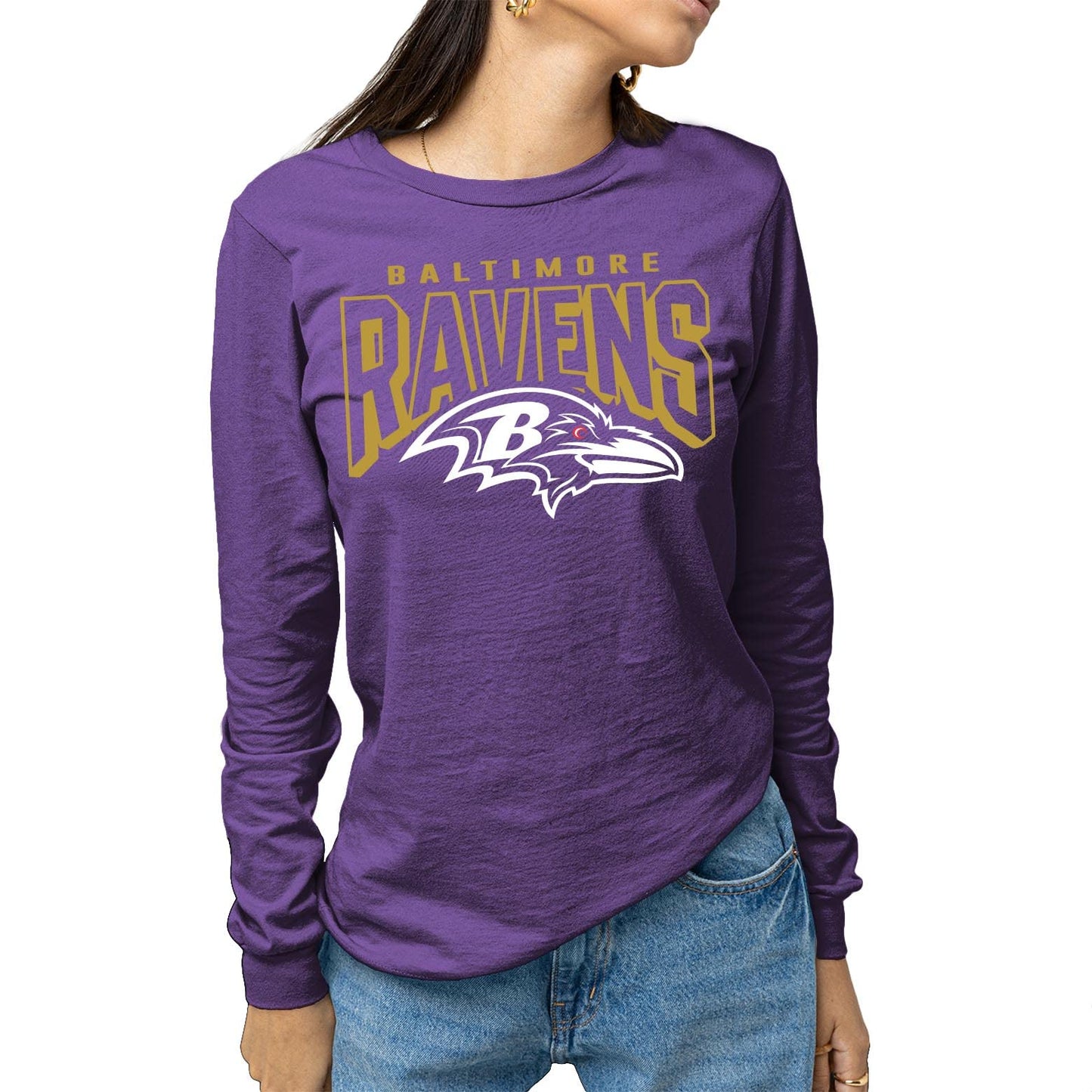 Junk Food Clothing x NFL - Baltimore Ravens - Bold Logo - Unisex Adult Long Sleeve T-Shirt for Men and Women - Size X-Large