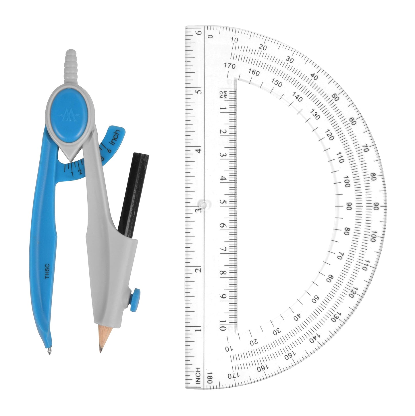 Westcott 14558 2-Piece Compass and Protractor Set with New Plastic Pencil for Math, Geometry