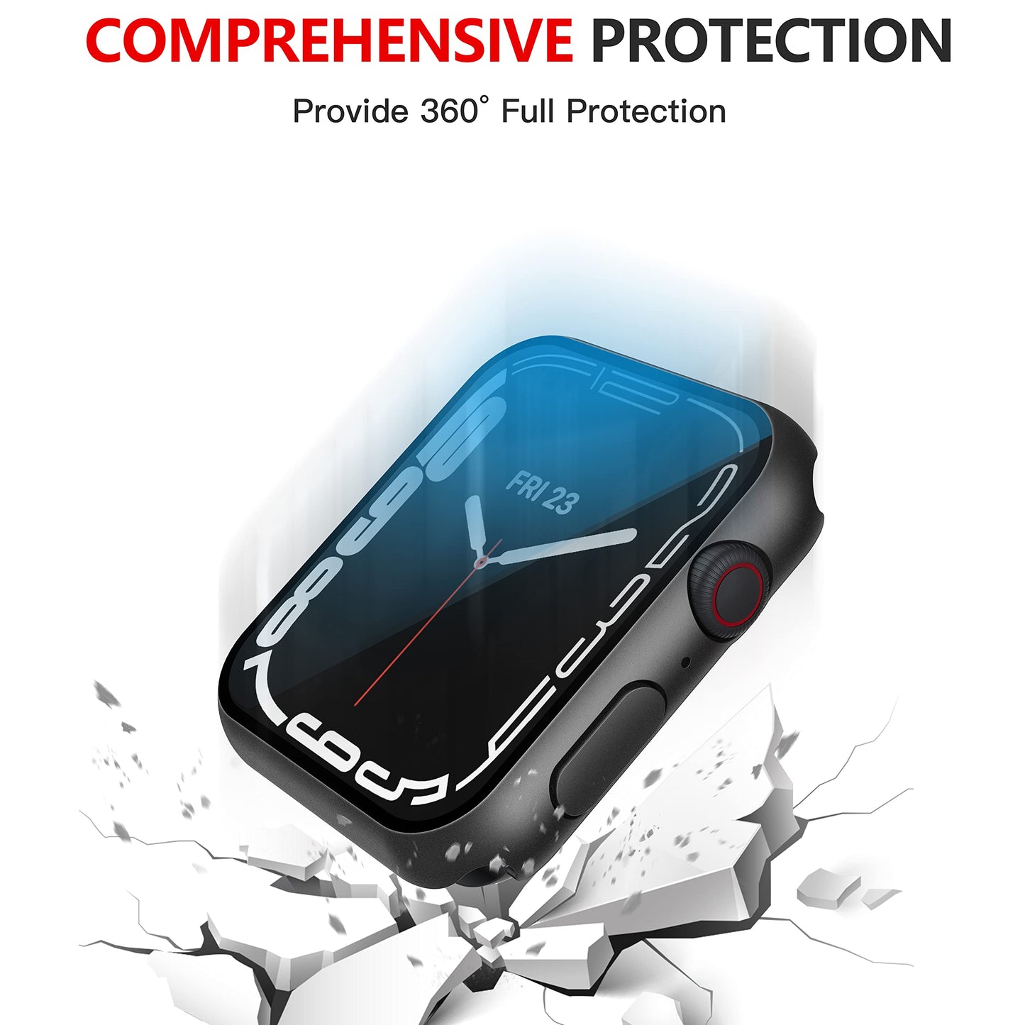 Misxi [2 Pack] Waterproof Black Hard Case with Tempered Glass Compatible with Apple Watch Series 9 (2023) Series 8 Series 7 41mm, Ultra-Thin Durable Protective Cover for iWatch Screen Protector