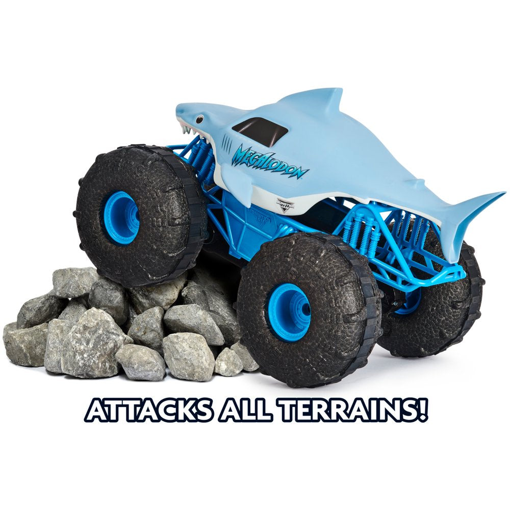 Monster Jam, Official Megalodon Storm All-Terrain Remote Control Monster Truck Toy Vehicle, 1:15 Scale