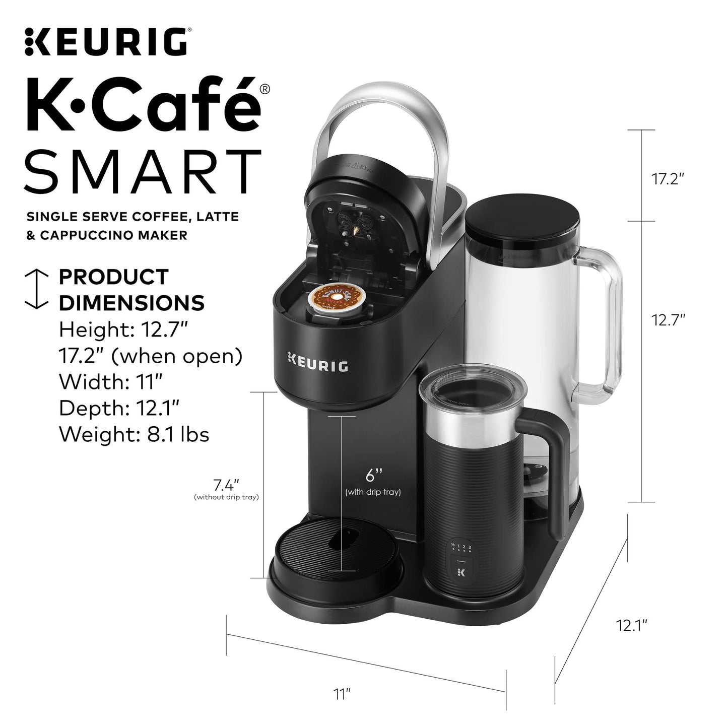 Keurig K-Cafe SMART Single Serve K-Cup Pod Coffee, Latte and Cappuccino Maker, Black