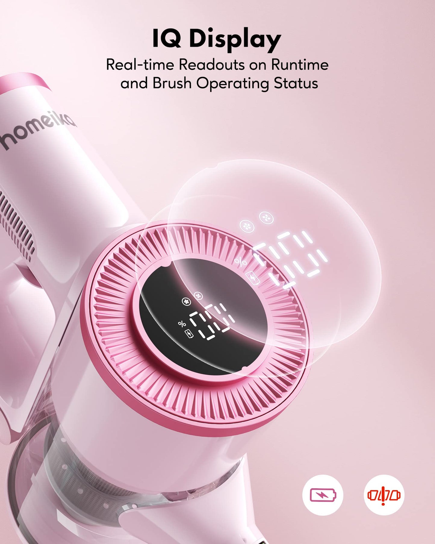 Homeika Cordless Stick Vacuum Cleaner, 20Kpa Powerful Suction Vacuum Cleaner with LED Display, 30 Min Runtime Detachable Battery, 1.5L Dust Cup, for Carpet and Hard Floor Pet Hair (Pink)
