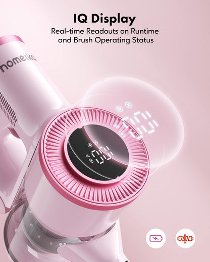 Homeika Cordless Stick Vacuum Cleaner, 20Kpa Powerful Suction Vacuum Cleaner with LED Display, 30 Min Runtime Detachable Battery, 1.5L Dust Cup, for Carpet and Hard Floor Pet Hair (Pink)