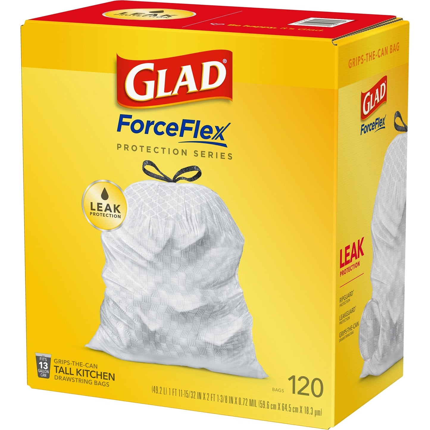 Glad ForceFlex Tall Kitchen Drawstring Trash Bags, 13 Gal, Unscented, 120 Ct, Pack May Vary