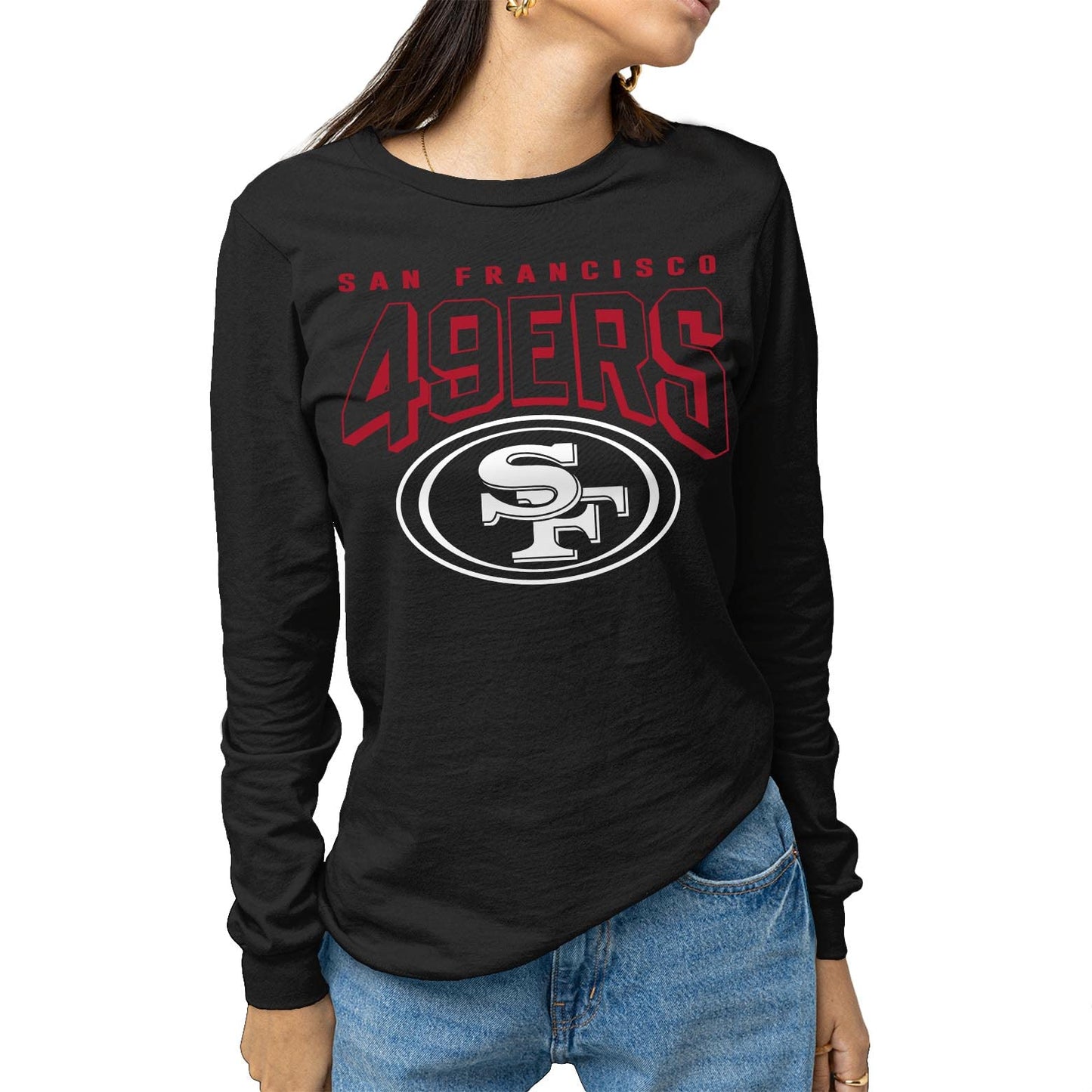 Junk Food Clothing x NFL - San Francisco 49ers - Bold Logo - Unisex Adult Long Sleeve T-Shirt for Men and Women - Size X-Large