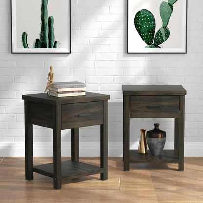 Hillsdale Lancaster Farmhouse 1 Drawer Nightstand, Set of 2, Dark Espresso