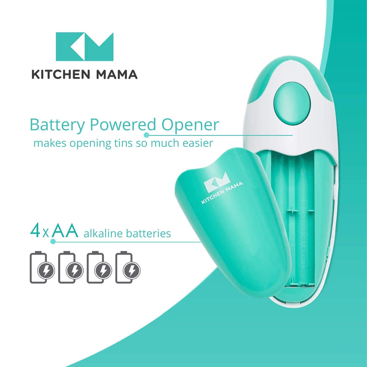 Kitchen Mama Auto Electric Can Opener Christmas Gift Ideas: Open Your Cans with A Simple Press of Button - Automatic, Hands Free, Smooth Edge, Food-Safe, Battery Operated, YES YOU CAN (Teal)