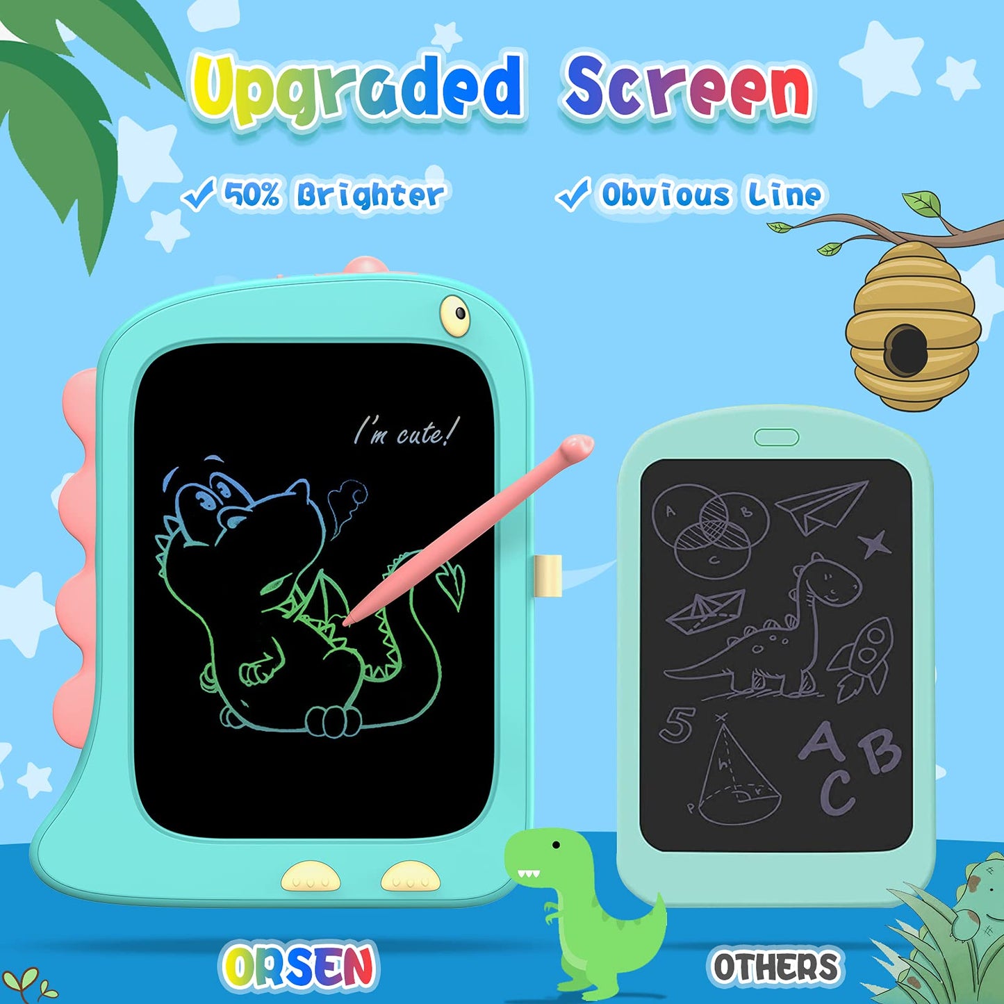 ORSEN LCD Writing Tablet Toys, 8.5 Inch Doodle Board Gifts for Kids, Toddlers Dinosaur Drawing Pad or Board Christmas Birthday Gifts, Drawing Tablets for Boys Girls 2 3 4 5 6 7 Years Old-Blue