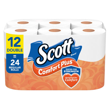 Scott ComfortPlus Toilet Paper, 12 Double Rolls, 231 Sheets per Roll, Septic-Safe, 1-Ply Toilet Tissue