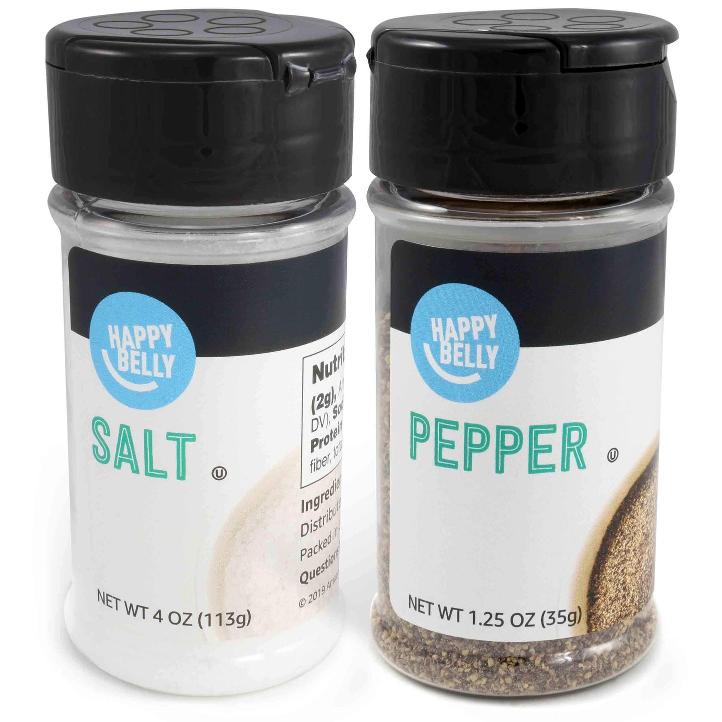 Amazon Brand, Happy Belly Salt and Pepper (4 Oz Salt and 1.25 Oz Pepper), 2 Piece Set, Black