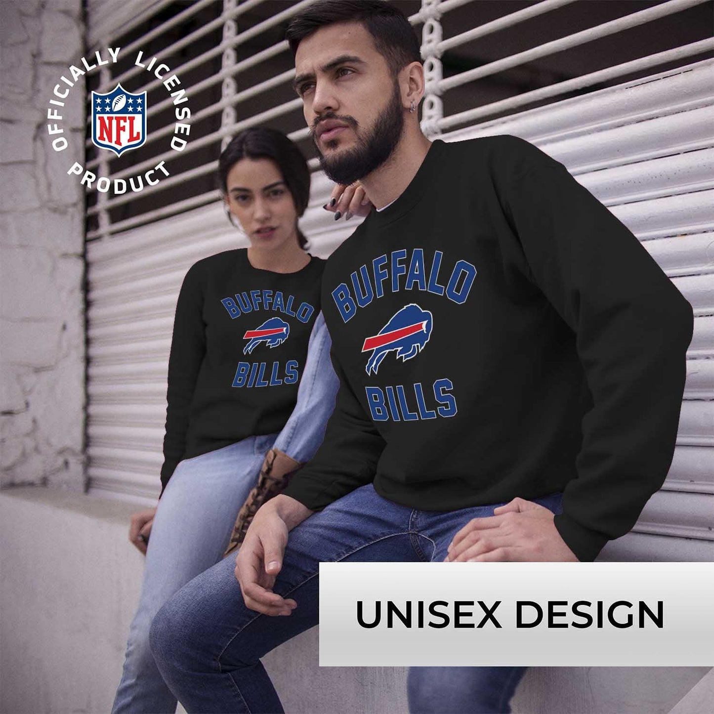 Team Fan Apparel NFL Adult Gameday Football Crewneck Sweatshirt - Cotton Blend - Stay Warm, Comfortable & Stylish on Game Day (Buffalo Bills - Black, Adult XX-Large)