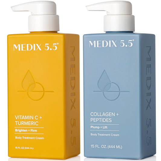 Medix 5.5 Vitamin C Lotion + Collagen Cream Anti Aging Moisturizer Skin Care Set, Collagen Lotion Targets Wrinkles, Sagging Skin, Crepey Skin, Vitamin C Cream Brightens & Hydrates Dry Skin, Bundle