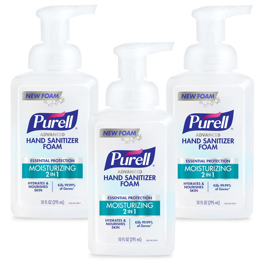 Purell Advanced Hand Sanitizer 2in1 Moisturizing Foam, Naturally Fragranced with Essential Oils, 10 oz Pump Bottle (Pack of 3), 3002-06-EC