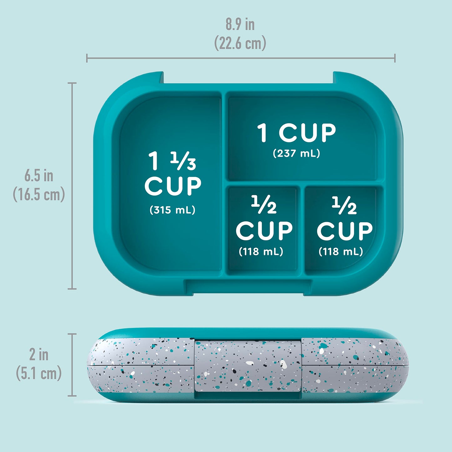 Bentgo® Kids Chill Lunch Box - Confetti Designed Leak-Proof Bento & Removable Ice Pack 4 Compartments, Microwave Dishwasher Safe, Patented, 2-Year Warranty (Confetti Edition Truly Teal)