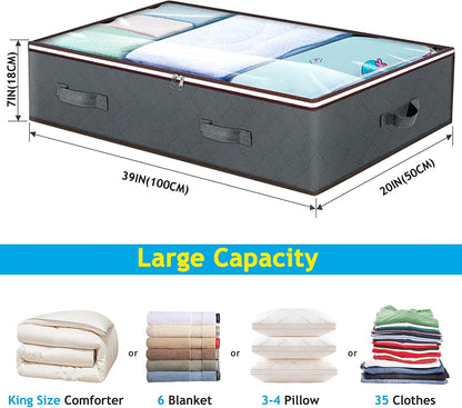 90L Under Bed Storage Containers, 6 Pack Underbed Closet Storage Organizer System, Moving Bags with Clear Window and Reinforced Handles for Bedding Pillows Blanket Clothes Wardrobe Bedroom