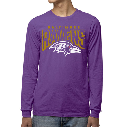 Junk Food Clothing x NFL - Baltimore Ravens - Bold Logo - Unisex Adult Long Sleeve T-Shirt for Men and Women - Size X-Large