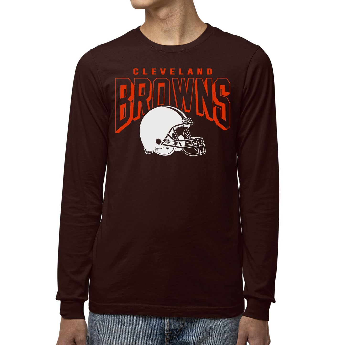 Junk Food Clothing x NFL - Cleveland Browns - Bold Logo - Unisex Adult Long Sleeve T-Shirt for Men and Women - Size X-Large