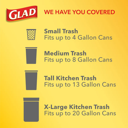 Glad ForceFlex Tall Kitchen Drawstring Trash Bags, 13 Gal, Unscented, 120 Ct, Pack May Vary