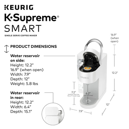 Keurig K-Supreme SMART Coffee Maker, MultiStream Technology, Brews 6-12oz Cup Sizes, White