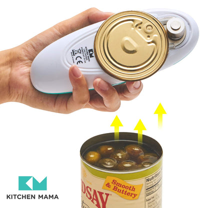 Kitchen Mama Auto Electric Can Opener Christmas Gift Ideas: Open Your Cans with A Simple Press of Button - Automatic, Hands Free, Smooth Edge, Food-Safe, Battery Operated, YES YOU CAN (Teal)