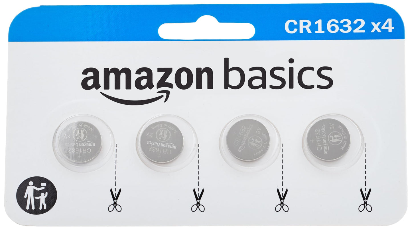 Amazon Basics 4-Pack CR1632 Lithium Coin Cell Battery, 3 Volt, Long Lasting Power, Mercury-Free