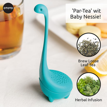 OTOTO Baby Nessie Loose Leaf Tea Strainer with Steeping Spoon - Cute Lake Monster Silicone Tea Infuser for Herbal Tea Gifts