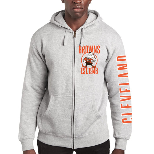 Junk Food Standard Soft Full Zip Hooded Fleece, Unisex Fit, Cleveland Browns-Athletic Heather Large