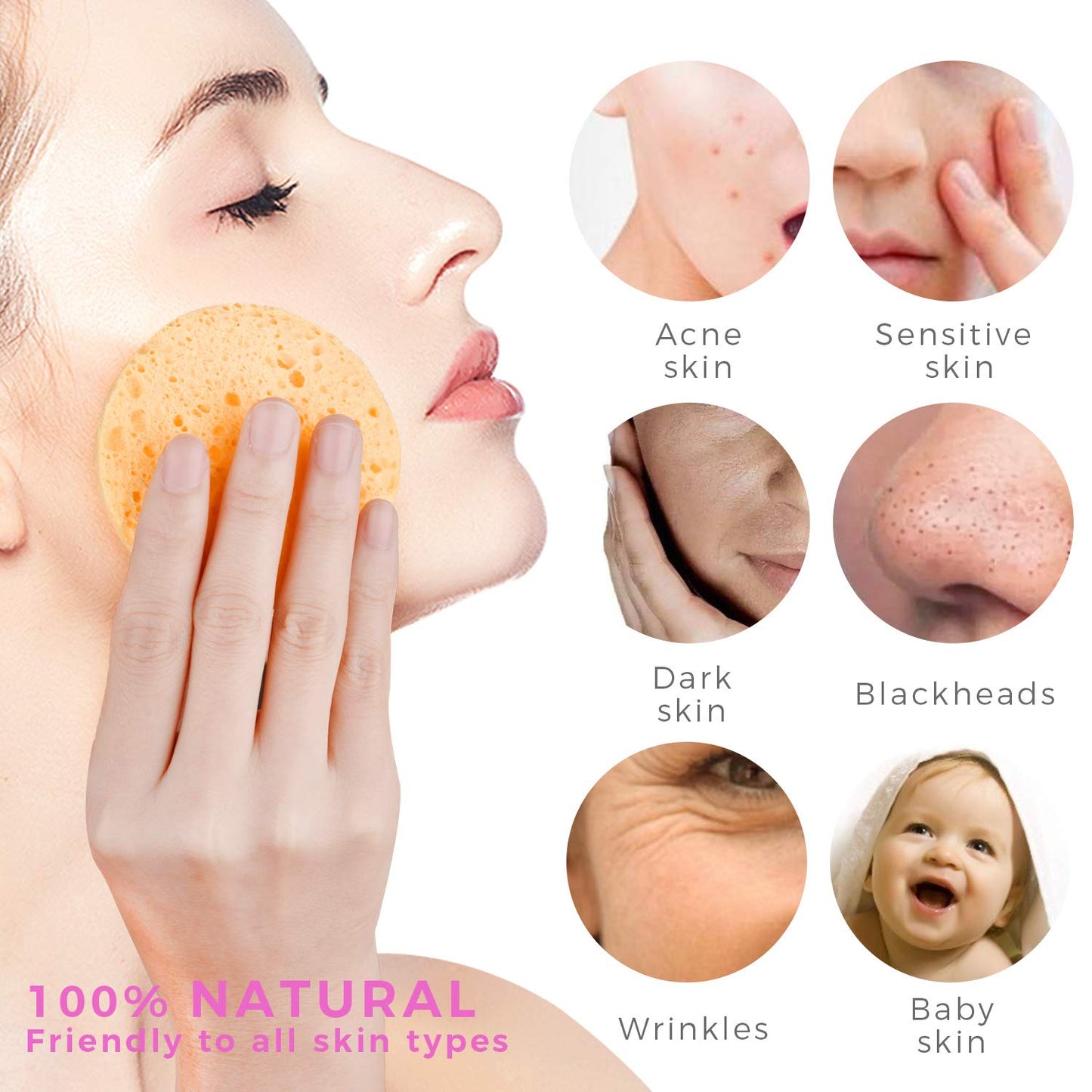 50-Count Compressed, GAINWELL Cellulose, 100% Natural Cosmetic Spa sponges for facial Cleansing, Exfoliating Mask, Makeup Removal