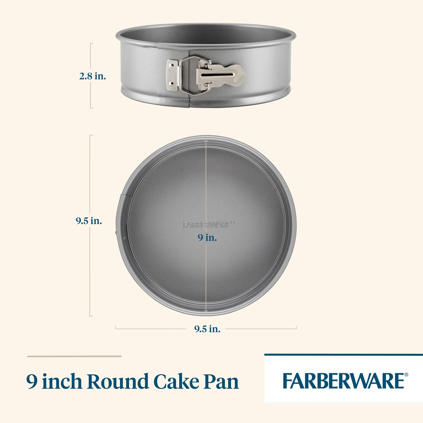 Farberware Bakeware Springform Baking Pan, Round Nonstick Cheesecake Pan - 9 Inch, Gray