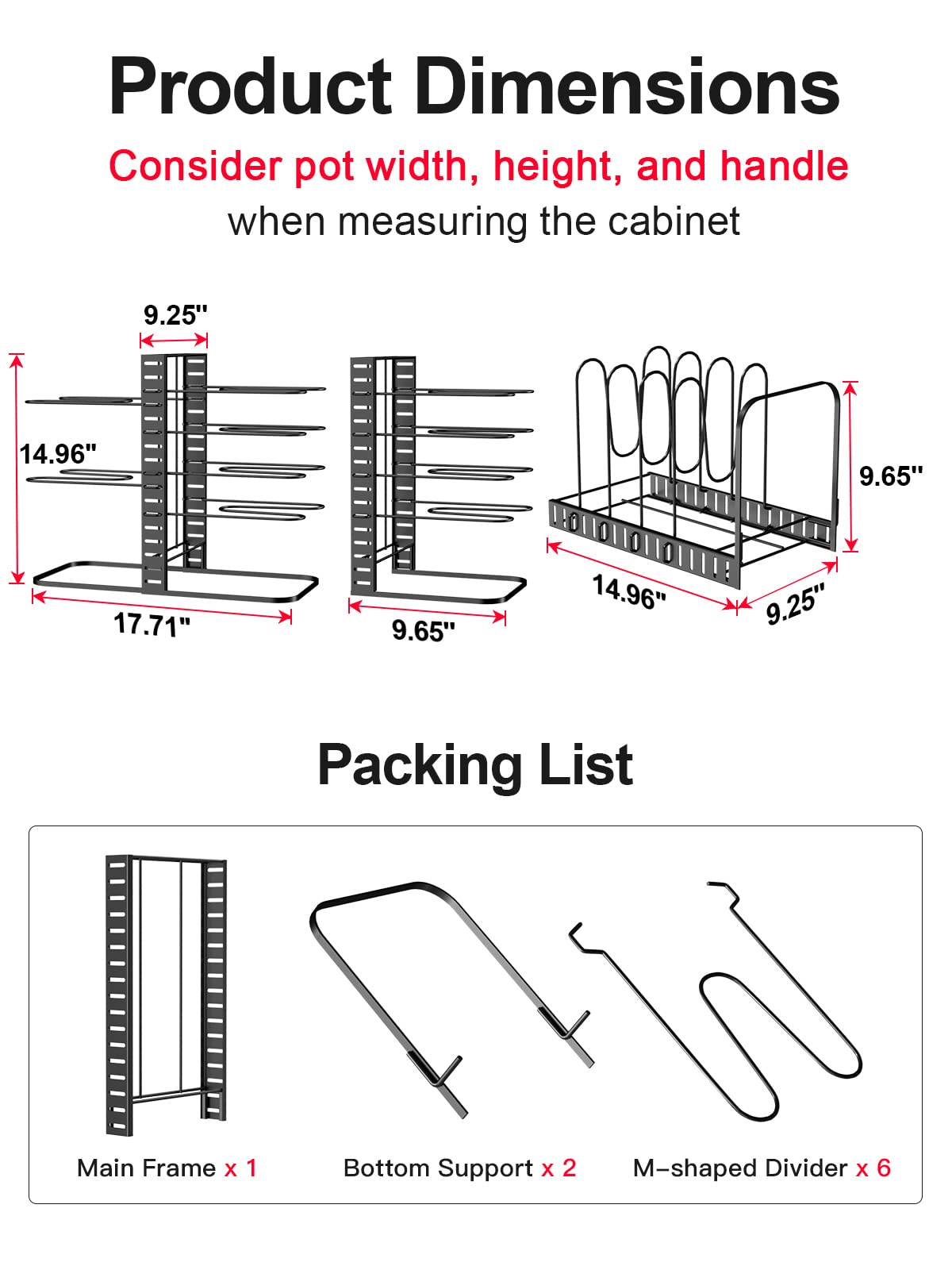 MUDEELA Pots and Pans Organizer : Rack under Cabinet, 8-Tier Kitchen Cabinet Organizers and Storage, Light-Duty Adjustable Pot Racks, Pot Organizers inside Cabinet with 3 DIY Methods