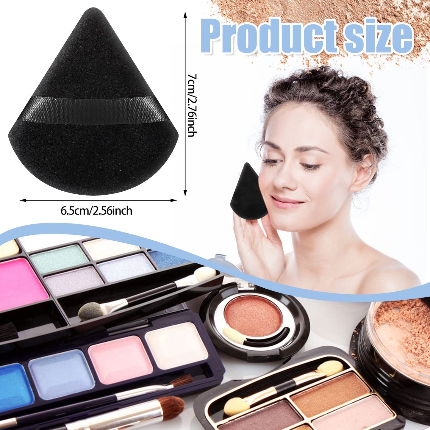 Pimoys 6 Pieces Powder Puff Face Soft Triangle Makeup Puff for Loose Powder Body Powder, Velour Makeup Blender Sponge Foundation Blending Sponges Set Beauty Makeup Tools(Black)