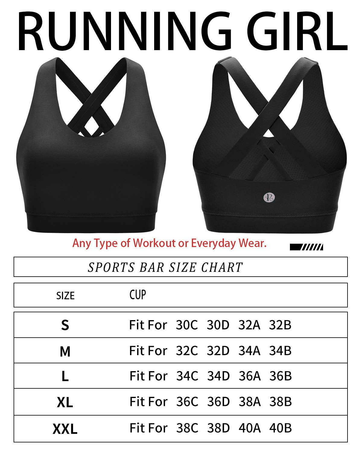 RUNNING GIRL Sports Bra for Women, Criss-Cross Back Padded Strappy Sports Bras Medium Support Yoga Bra with Removable Cups A-Black