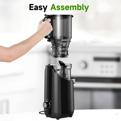 Cold Press Juicer, Amumu Slow Masticating Machines with 5.3" Extra Large Feed Chute Fit Whole Fruits & Vegetables Easy Clean Self Feeding Effortless for Batch Juicing, High Juice Yield, BPA Free 250W