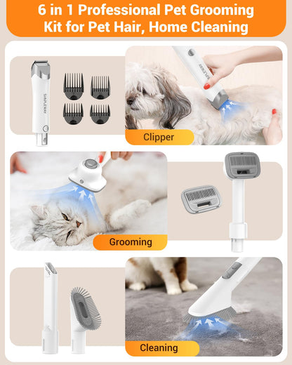 Simple Way Pet Grooming Vacuum, 6 in 1 Dog Grooming Kit with 3 Suction Mode and Large Capacity Dust Cup, Dog Vacuum for Shedding Grooming and Pet Vacuum for Dog Hair at Home (White)