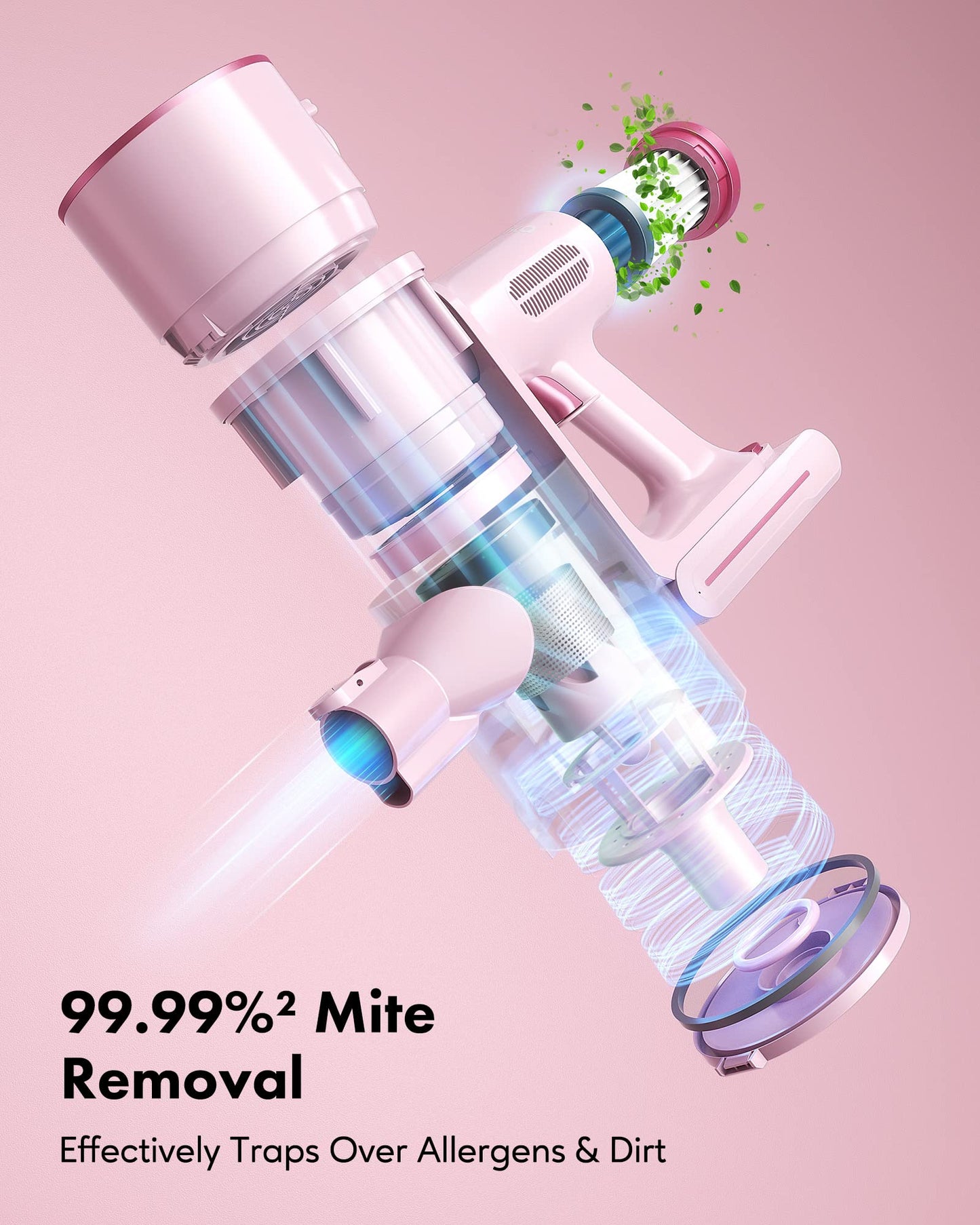 Homeika Cordless Stick Vacuum Cleaner, 20Kpa Powerful Suction Vacuum Cleaner with LED Display, 30 Min Runtime Detachable Battery, 1.5L Dust Cup, for Carpet and Hard Floor Pet Hair (Pink)